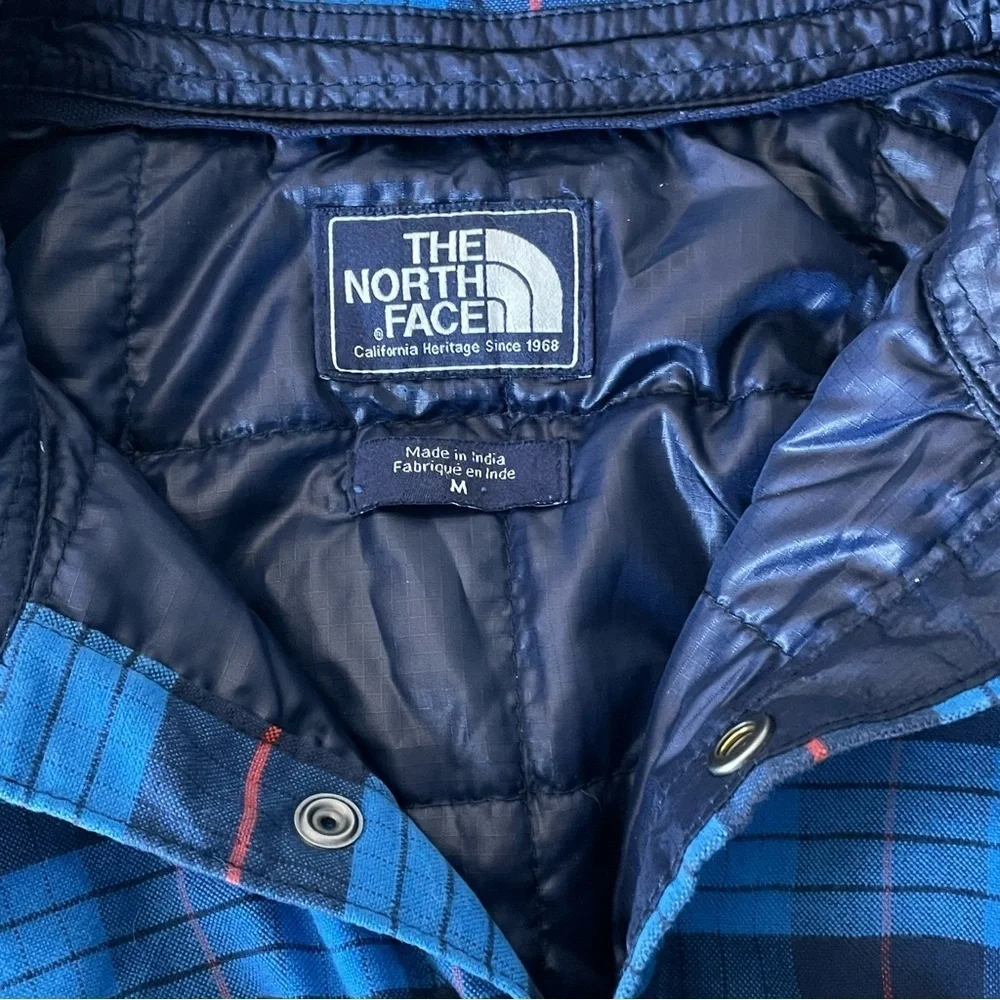 The North Face Blue Plaid Snap Up Long Sleeve Shirt Jacket Coat 35320